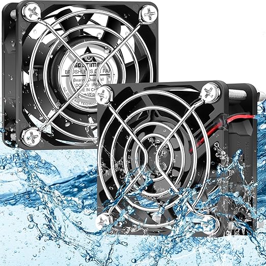 GDSTIME 60mm x 25mm 12V DC IP68 Waterproof Fan Dual Ball Bearings Brushless Small Computer Cooling Fan 2-Pin for RV Fridge Solar Battery Box Outdoor Cabinet Ventilation, 2 Pack