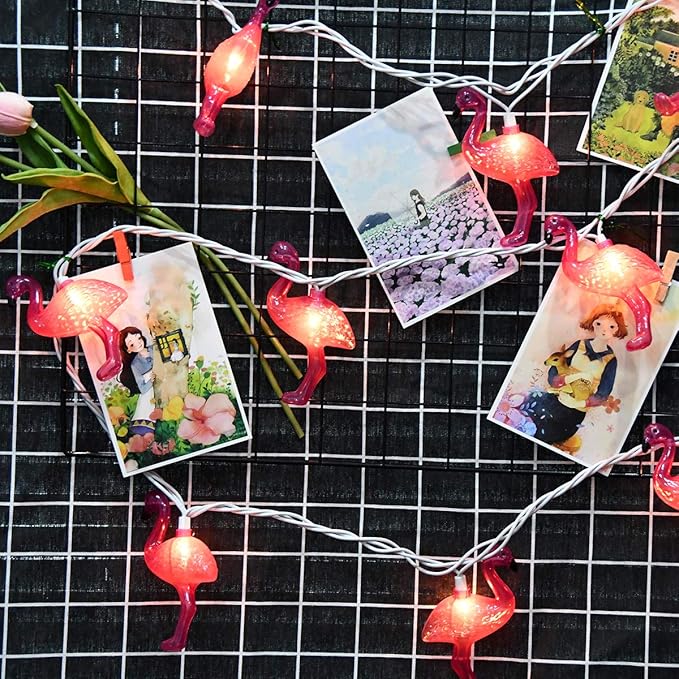 SUNSGNE Pink Flamingo Lights - Pink Party String Lights - Cute Fun Flamingo Decor for Indoor Home Bedroom Birthday