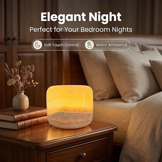 Marble Lamp Night Light Touch Bedside Table Lamp for Bedroom,Type-C Rechargeable Small Desk Bedside Small Lamps,Eye Caring Dimmable LED Ambient lamp (Amber Jade)