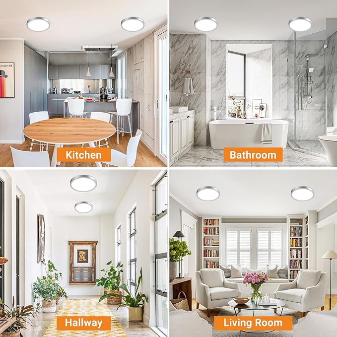 slochi 2Pack LED Flush Mount Ceiling Light Fixture, 7 Inch 15W, 1500LM, Super Slim 0.7 Inch, 3000K-6500K Adjustable Low Profile LED Ceiling Lights for Bathroom, Closet, Hallway(Brushed Nickel)