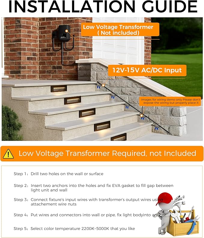 [6 Pack] Cloudy Bay 9 Inch 5CCT Low Voltage LED Outdoor Step Lights 12V-15V 3W/5W Dual-Bright Selectable Landscape Stair Lights,Exterior Deck Lights, Aluminum,Metal Black
