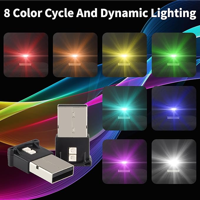 Mini USB LED Car Light, DC 5V Intelligent Interior Car Lights, Atmosphere Lamp for Car, Plug-in Interface, Suitable for Car, Laptop Keyboard, Home Office, Adjustable Brightness (USB-A *4)