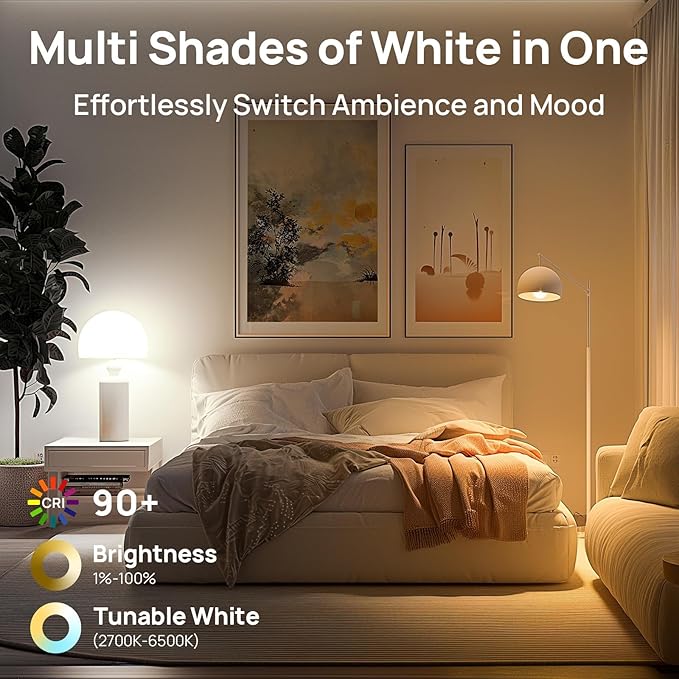 Linkind Matter Smart Light Bulb, Tunable Soft White to Daylight, Works with Alexa/Apple Home/Google Home, 2.4GHz Wi-Fi, 800LM 60W Equivalent, A19 E26 6-Pack