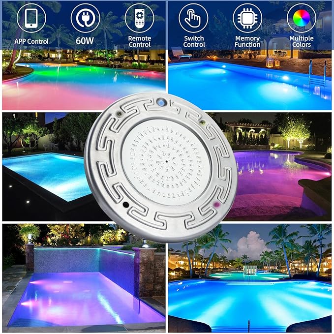 Inground Pool Light, 20W LED with Controller, Remote and APP Control, Color Changing Underwater Swimming Pool Light with 50 Foot Cord