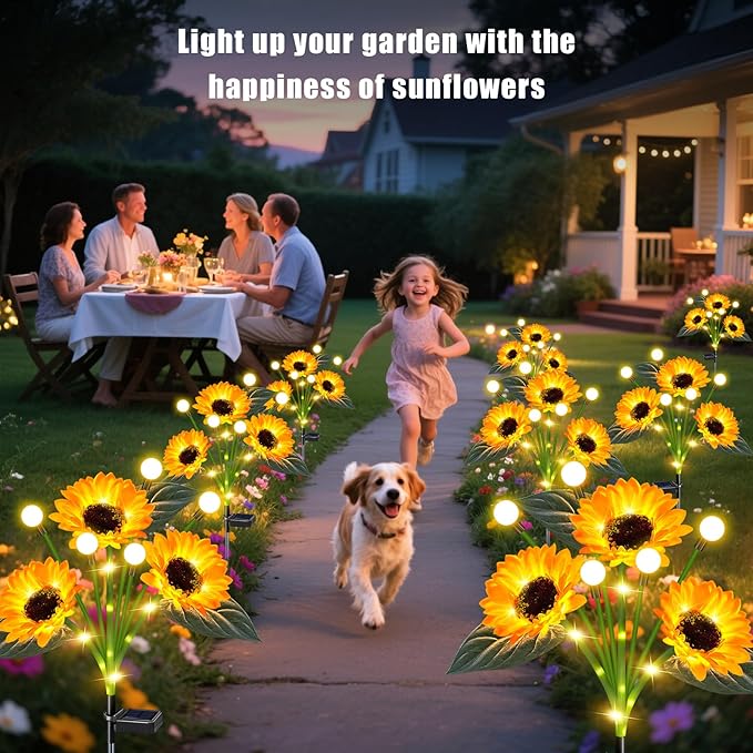 Solar Sunflower Lights 6 Pack Waterproof LED Firefly Garden Decor for Mom Grandma