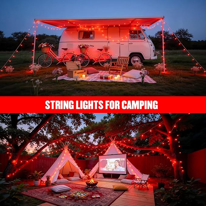 JMEXSUSS 4 Pack 50 LED Red Christmas Lights Battery Operated, Each 16.5ft Red String Lights with Timer, 8 Modes Valentine’s Lights Outdoor Waterproof for Wedding Anniversary Valentine’s Day Decor