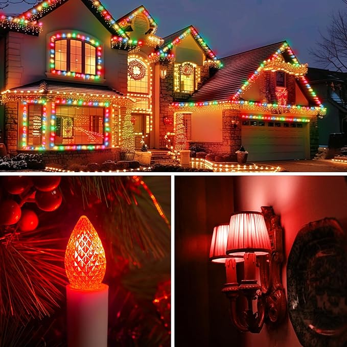 Minetom 50 Pack C7 Led Christmas Replacement Light Bulbs, C7 Shatterproof Christmas Led Bulbs for Christmas String Lights, E12 Candelabra Base, Commercial Grade Dimmable Holiday Bulbs, Multicolor