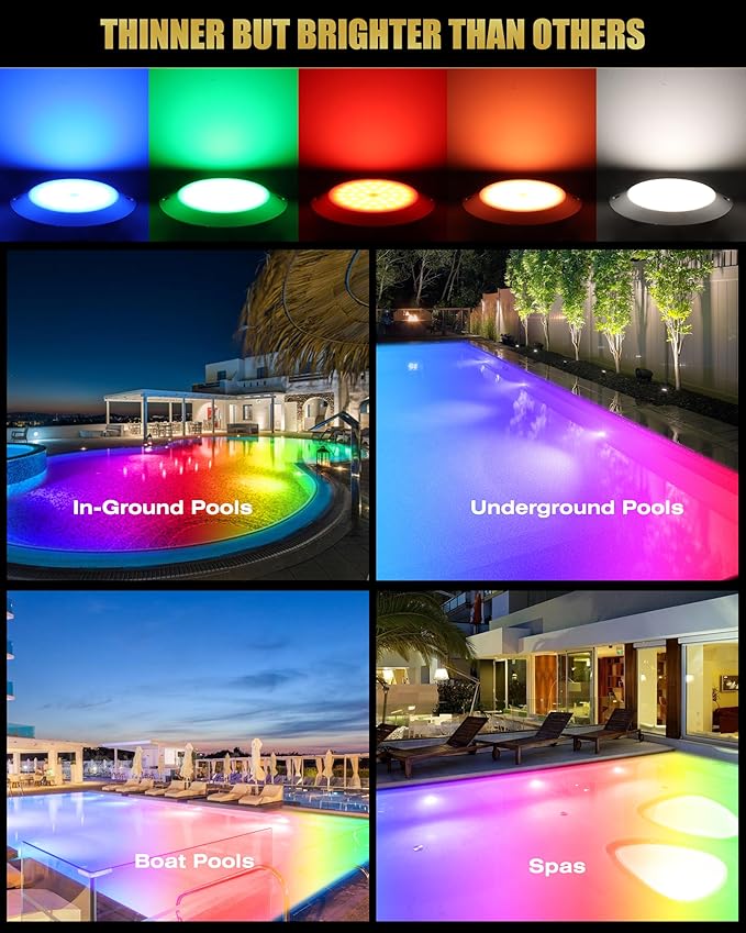 Goldlife P9 6Inch Pool Light with RGB Controllers Kit, 50ft Cord 60W 6000LM LED Underwater Pool Lights for Inground Pools, PC Corrosion-Resistant Swimming Pool Light Fixture
