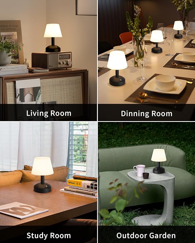 KDG Modern Cordless Small Table Lamps, Portable LED Dimmable Desk Lamp, 4000mAh Rechargeable Battery Operated Lighting for Restaurant/Bedroom/Bedside/Bar/Outdoor/Camping/Night Light(Black)