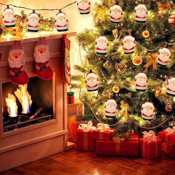 10 Light Santa Head Light Set - 8.5Ft Christmas Santa Claus Decorations String Lights with 10 Santa Claus Decorations Lights, Santa Claus Novelty Fairy Lights for Party Kid's Room Xmas Tree Decor