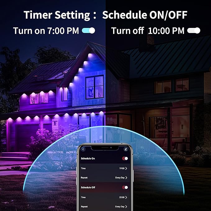KSIPZE 100ft Permanent Outdoor Lights Waterproof IP67, Smart RGB+IC Eaves LED Lights with App & Button Control, 200+ Dynamic Scene Modes for House Roof, Garden, Christmas, Party Decor