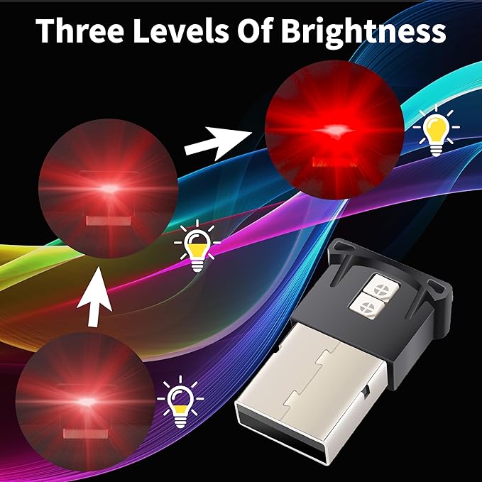 Mini USB LED Car Light, DC 5V Intelligent Interior Car Lights, Atmosphere Lamp for Car, Plug-in Interface, Suitable for Car, Laptop Keyboard, Home Office, Adjustable Brightness (USB-A*2)