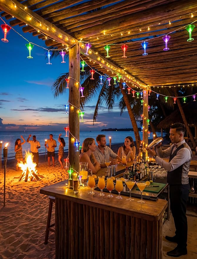 Multicolor Cocktail String Lights, 8.5Ft Cocktail Plug in Outdoor Party Lights with 10 LED Multicolor Cocktail Lights, Summer Patio Decorations String Lights for Bedroom Home Decks Party Lighting
