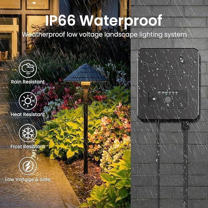 ZZXX All-in-One Low Voltage Landscape Lighting Kit 8-Pathway Lights with 96W Transformer, 5W Dusk to Dawn Outdoor Lighting, IP66 Waterproof LED Landscape Lights, Outdoor Lights 2700K for Yard Patio