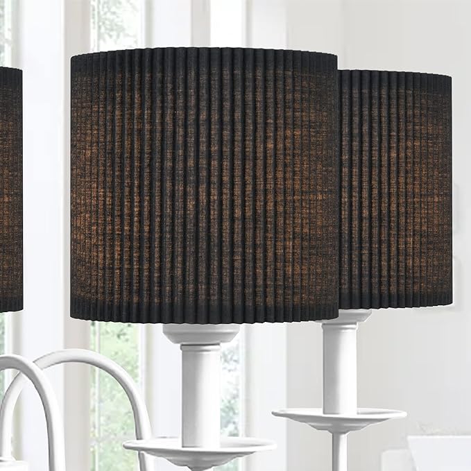 LAMPWELL KETTE Clip-on Chandelier Fabric Lamp Shades,Set of 6,Small Drum,5.4"×5.4"×H5.2",TC fabric,Handmade,Modern Trendy Decorative,ONLY FOR CANDLE BULB,Black