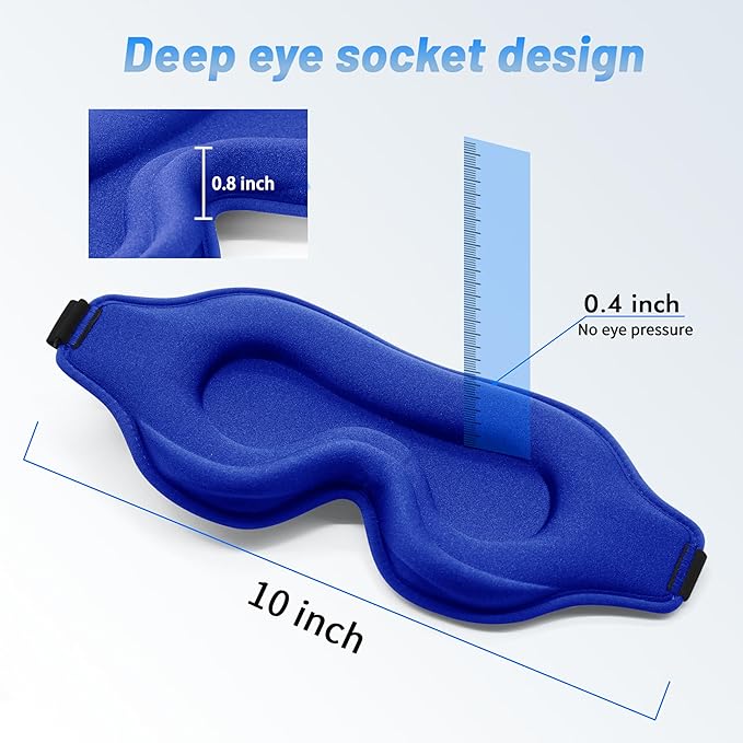 Sleep Eye Mask for Men Women, Lash Extensions 3D Sleeping Mask for Side Sleeper, Travel Blackout Night Blindfold Eye Shade Cover with Adjustable Strap (Blue-3D)