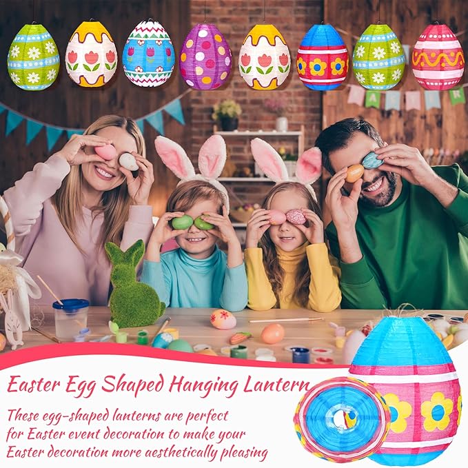 Wenqik 12 Pcs Easter Egg Paper Lanterns Party Decorations 10 Inch Spring Colorful Flower Dot Decorative Ceiling Hanging Lanterns for Home Easter Birthday Party Supplies, 6 Styles(Funny)