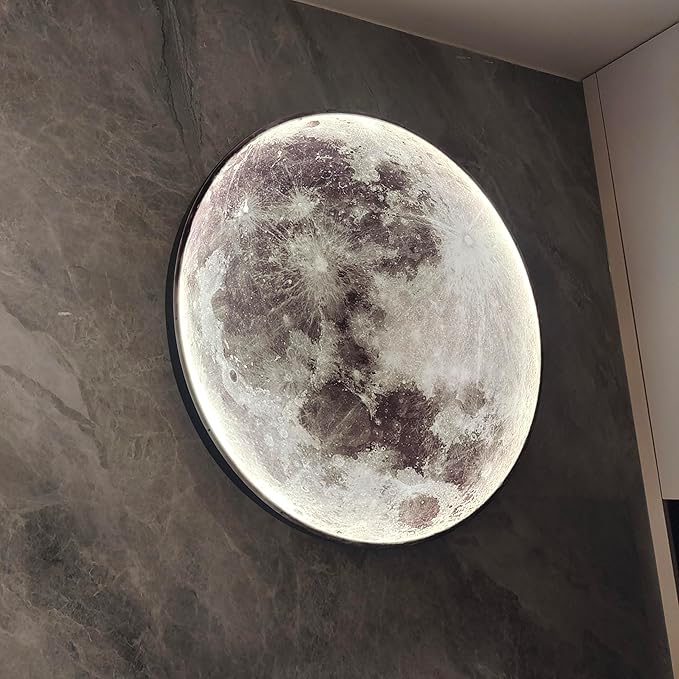 Modern Moon Wall Sconce Lighting, Dimmable Nightlight with Remote Control, Plug in Wall Lamp, Decorative Moon Light for Nursery Bedroom Living Room (19.6 inch)