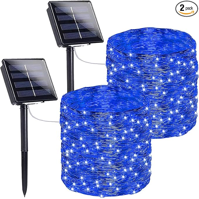 Extra-Long 144FT Solar String Lights for Outside, 2 Pack 400LED Solar Fairy Lights Outdoor Waterproof, Copper Wire with 8 Modes Solar Twinkle Lights for Tree Garden Party Patio Xmas Decor (Blue)