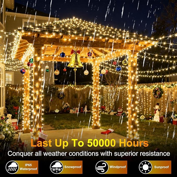 750 LED 240FT Christmas String Lights Outdoor, 12 Pro Modes and Timer Memory & Brightness, Plug in Waterproof Dark Green Wire Twinkle Light for for Xmas Yard Tree Wedding Party Decor (Warm White)