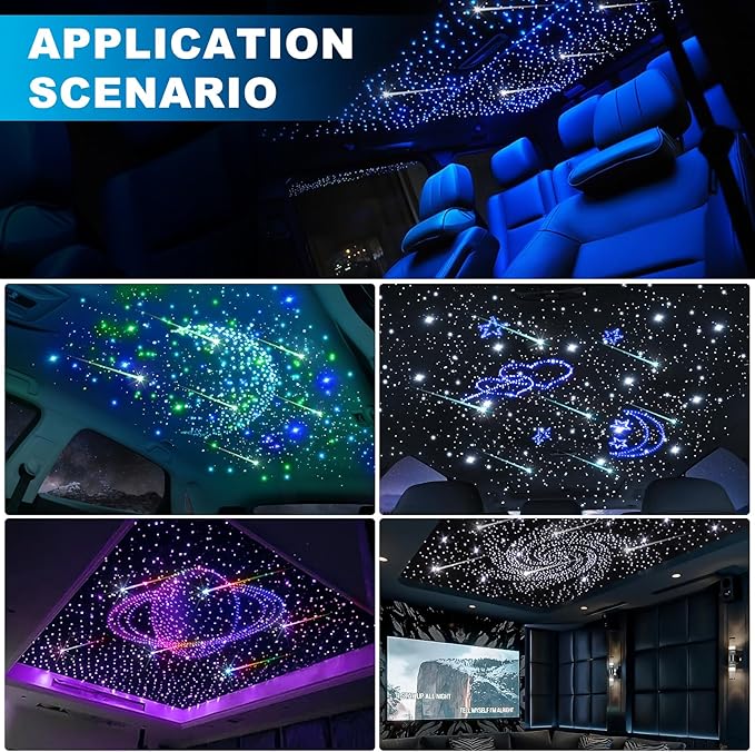 Split Car Starlight Headliner Kit, 4 Colors 12W Meteor Fiber Optic Star Ceiling Lights, 700pcs*0.02in*9.8ft+240 RGBW Shooting Stars Lights for Car Home Theaters Roof Décor