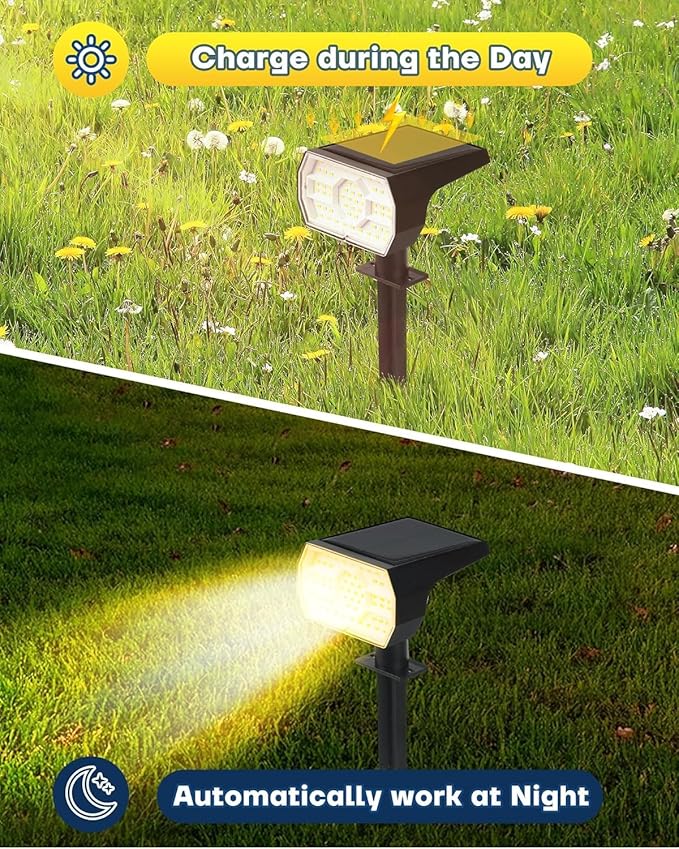 Kaxiida Solar Lights Outdoor Waterproof IP68, 3 Lighting Models Solar Powered Spot Lights Outdoor, 56LED Solar Light Dusk to Dawn for Yard Patio Garden Pathway Landscape Lighting (Warm White, 8 Pack)