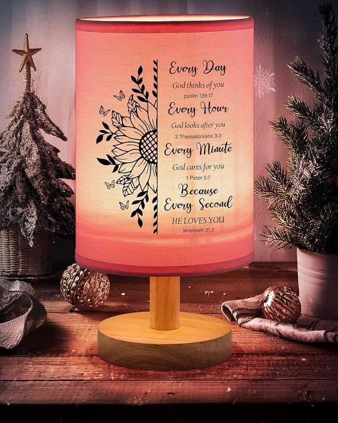 Christian Gifts for Women Table Lamp, Religious Gifts for Women with Bible Verse Prayer Inspirational Gift Fabric Lamp Spiritual Gifts for Friend (Pink)