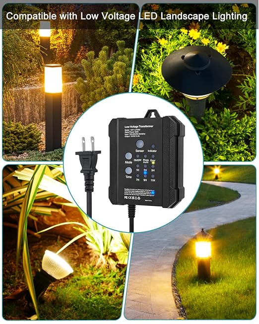 SMY Lighting 65W Outdoor Low Voltage Transformer with Timer and Photocell Sensor,120V AC to 12V DC Weatherproof for LED Landscape Lighting,Deck Lights,Spotlight, Pathway Light,ETL Listed