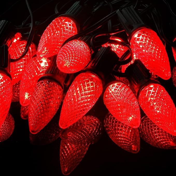 Mudder 50 Pieces C9 Christmas Light Replacement Bulb E17 LED Easter Light Replacement Bulb Outlet Faceted Christmas Bulb LED for Holiday Decoration(Red)