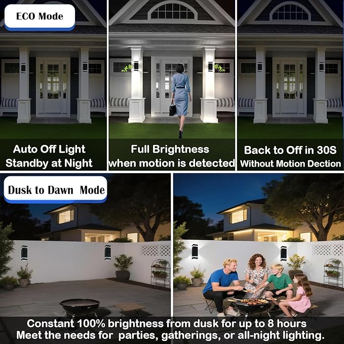 Motion Sensor Outdoor Wall Lights with 3 Lighting Modes, Dusk to Dawn Porch Light with Bulbs Include, IP65 Waterproof Modern Black Wall Sconce for Patio, Garage, Front Door