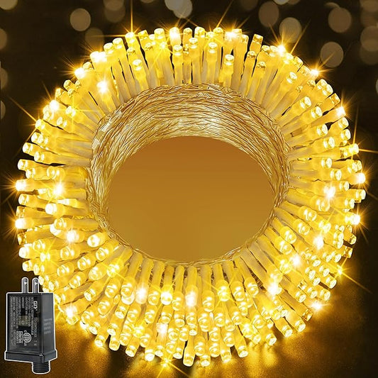 Ollny Christmas Lights 200LED 60FT Indoor, Warm White Connectable Plug in String Light Outdoor, 8 Modes Waterproof Timer LED Fairy Lights for House Outside Bedroom Patio Balcony