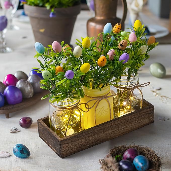 Easter Centerpiece Table Decorations for Table Runner Farmhouse Coffee Table Decor with Wood Tray and Led Light Table Centerpieces for Dining Room Kitchen Living