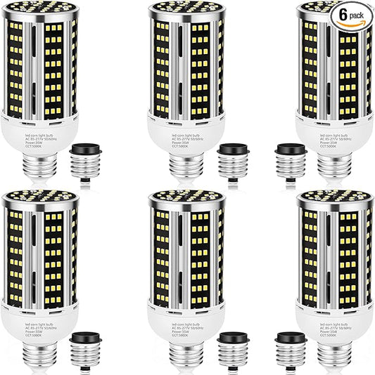 35W 6 pack LED Corn Light Bulb 3000K,(300W Equivalent ) Commercial Grade warm white E26/E39 5000LM Medium Mogul Base LED Lamp,Large Area Lights For Outdoor Indoor Garage Warehouse Factory Bay Light