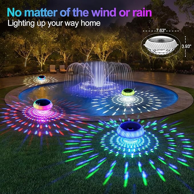 Askyli Floating Pool Lights, IP68 Waterproof Solar Pool Lights That Float, Up and Down Color Changing Solar Floating Pool Light with 7 Dynamic Lighting Effects, Floating Light for Pools,Party(1)