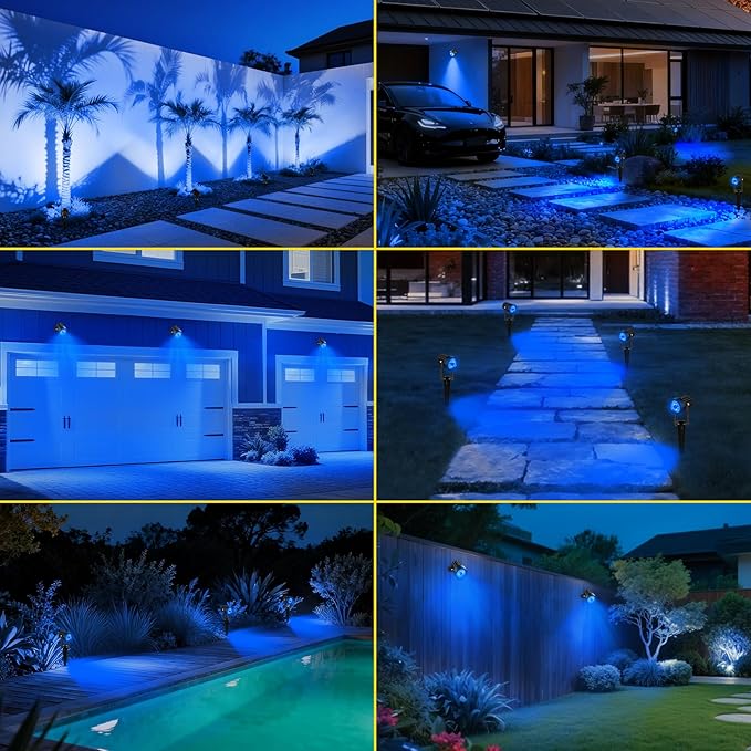 T-SUN Blue Solar Spotlights, 2-in-1 Outdoor Waterproof Solar Landscape Spotlights for Garden, Yard, Paito, Festival Decor(Blue)