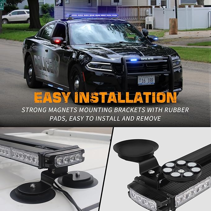 XRIDONSEN 37 Inch 104 LED Roof Top Blue Emergency Lights Magnetic Police Firefighter Safety Lights w/Controller for Vehicles POV Fire Trucks
