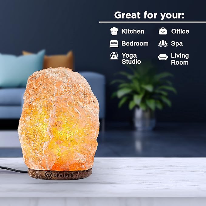 Nevlers (3 Pack 6-8" Tall 5-7 lbs Natural Hand Carved Himalayan Salt Lamp with On/Off Switch & Beautiful Wood Base - Includes Light Bulb | Authentic from the Himalayan Mountains in Pakistan