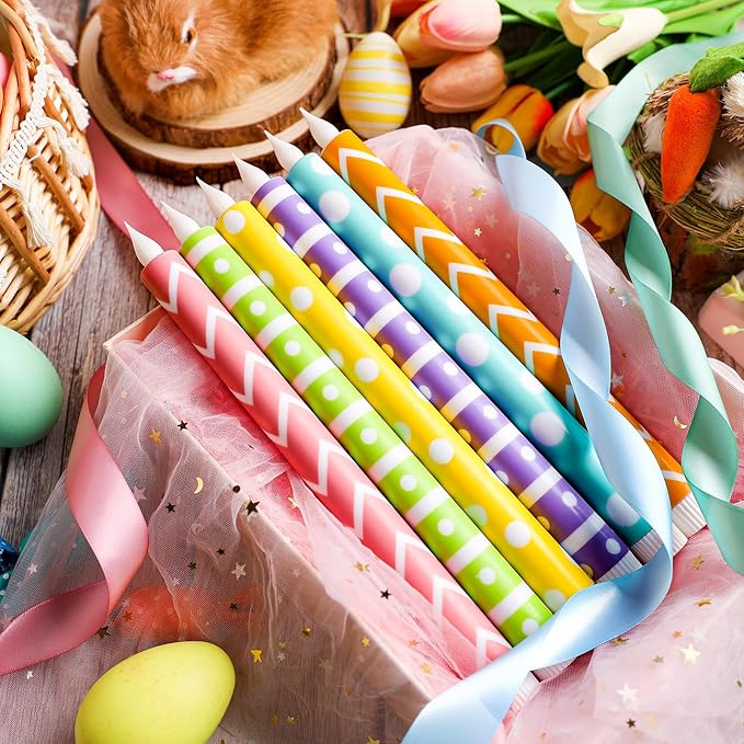 Honoson 6 Pcs Easter Flameless Taper Candles 10.6 Inch Colorful Candles Battery Operated LED Candlesticks for Easter Dinner Table Home Party Decor