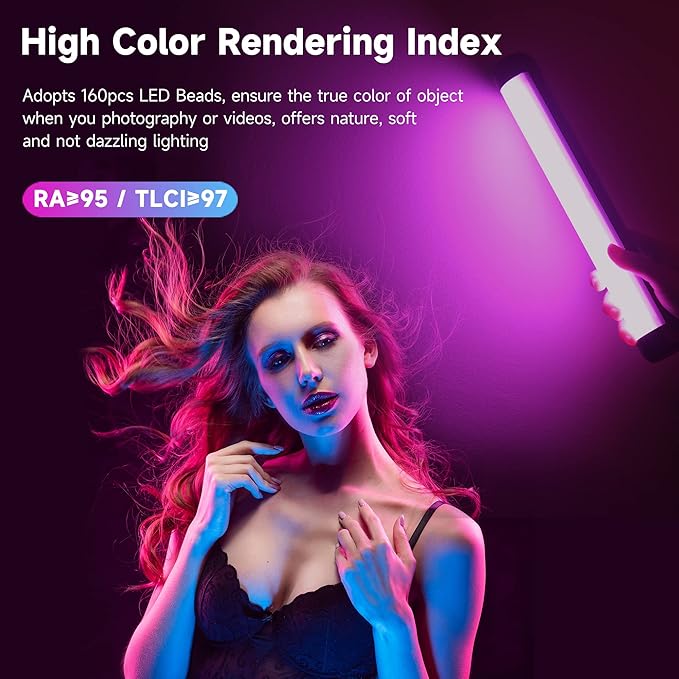 weeylite K21 2 Pack Magnetic RGB Tube Light, App Control Handheld RGB LED Video Stick Light Wand for Photography with Type-C Charging CRI 95+ 2500K-8500K LCD Display 3.7V/2500mAh Rechargeable Battery