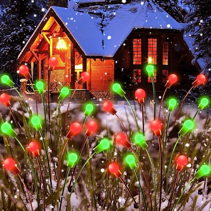 OZS 6Pack Total 48LED Solar Garden Lights Christmas Fairy Outdoor - Solar Firefly Lights Fairy Outdoor, Sway by Wind, Waterproof for Pathway Patio Yard Christmas Decorations(Red&Green)