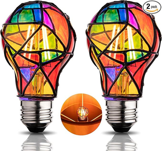 Stained Glass Light Bulb,Rainbow Painted Light Bulb,Mosaic Light Bulb,4W 120V,Multi Colored Colorful Light Bulb Indoor,Fun Romantic Light Bulbs,Unique Decorative Light Bulbs