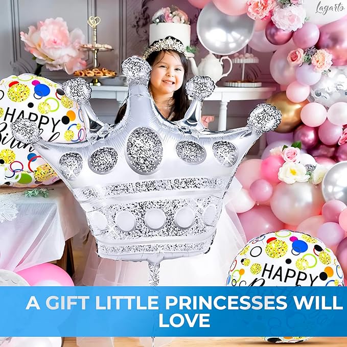 3Pcs Silver Crown Balloons – Extra Large 39" Foil Silver Balloons Set, Reusable Self-Sealing Design, Durable & Easy to Inflate – Centerpiece for Parties, Photo Backdrops & Princess Theme Decorations