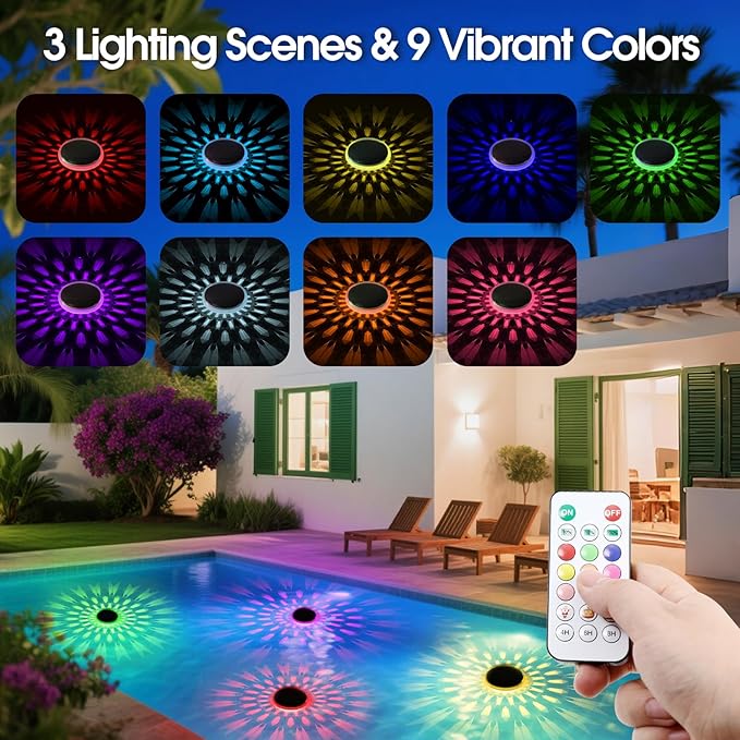 Energetic Solar Floating Pool Lights, IP67 Waterproof LED Pool Lights with Remote Control, RGBW Color Changing Decor Lighting for Pond, Bathtub, Dusk to Dawn, Dimmable, Timer, 5 Pack