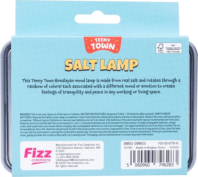 Fizz Creations Teeny Town Miniature Himalayan Salt Lamp – Battery-Operated LED Mood Light with Carry Case – Ideal for Desktops, Coffee Tables, and Small Spaces – Natural Orange Glow