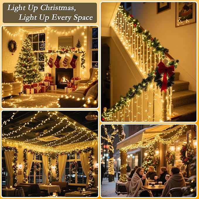 66FT 200 LED Christmas Tree Lights, Bright Warm White Outdoor Christmas String Lights for House, Fairy Lights with 8 Modes, Waterproof & Durable Indoor Outdoor Decor, Timer Included