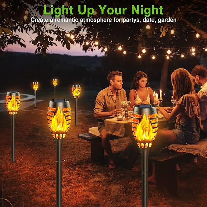 Solar Lights Outdoor: 10 Pack Solar Torch Lights Outdoor Flickering Flame for Halloween Decorations Outdoor - Waterproof Solar Garden Lights - Torches Flame Light for Yard Patio Pathway Lawn Decor