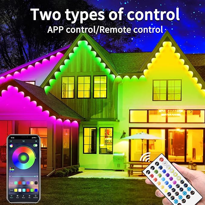 300FT Permanent Outdoor Lights, IP67 Waterproof LED Lights, App/Remote Control Outside Light, Permanent Christmas Lights for House Christmas Party Festival Decoration (2 Rolls, 150 FT)