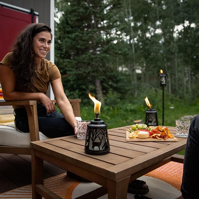 TIKI Brand Woodsy Table Torch 2-Pack, Tiki Patio, Tiki Table Torch, Backyard, and Lawn, Cabin Décor, Up North, Outdoor Table, Bronze, 1123118, Brown