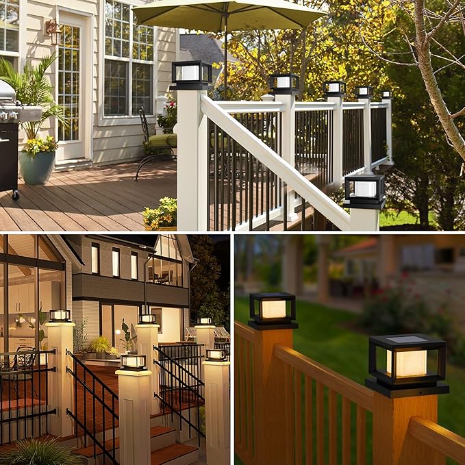 Mlambert 8 Pack Solar Post Lights Outdoor, Waterproof Fence Cap for Deck, 4x4 6x6 Wooden Vinyl Outdoor Lights with Shinning Effect, Black