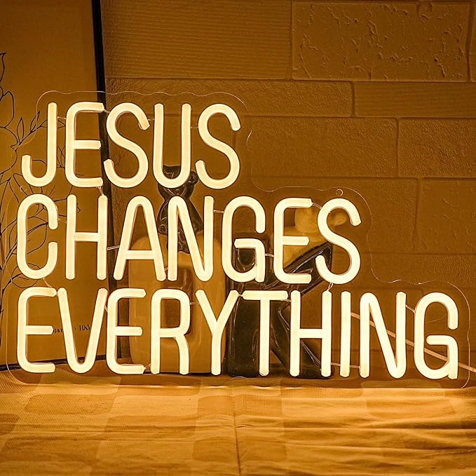 Jesus Changes Everything Neon Sign for Wall Decor Jesus Neon Light Christian Neon Light Sign Warm White Letter LED Light Signs for Bedroom Easter Religious Events Church Decor